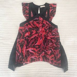 sass & bide black and red printed silk sleeveless top size 2